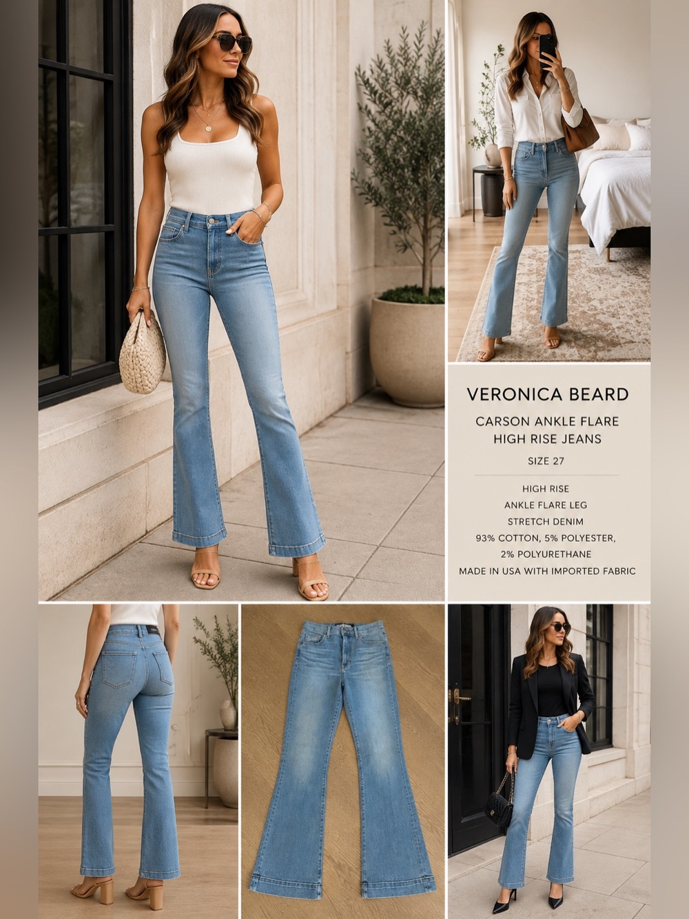 Veronica Beard Carson Ankle Flare High Rise Jeans Size 27 Light Wash